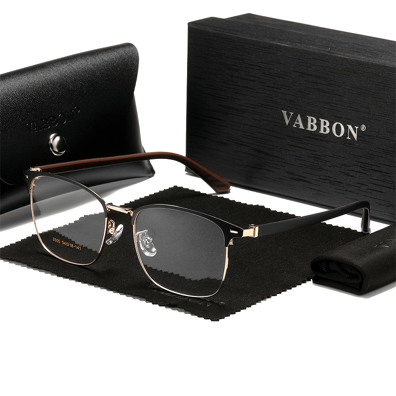 VABBON New Men's & Women's Metal-Frame Eyeglasses, a Business & Trendy Plano Eyeglasses in a Stylish Gift Box. It Comes with a Glasses Case and Cleaning Cloth, Serving as a Premium Gift, Model 3305