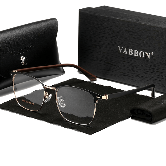 VABBON New Men's & Women's Metal-Frame Eyeglasses, a Business & Trendy Plano Eyeglasses in a Stylish Gift Box. It Comes with a Glasses Case and Cleaning Cloth, Serving as a Premium Gift, Model 3305