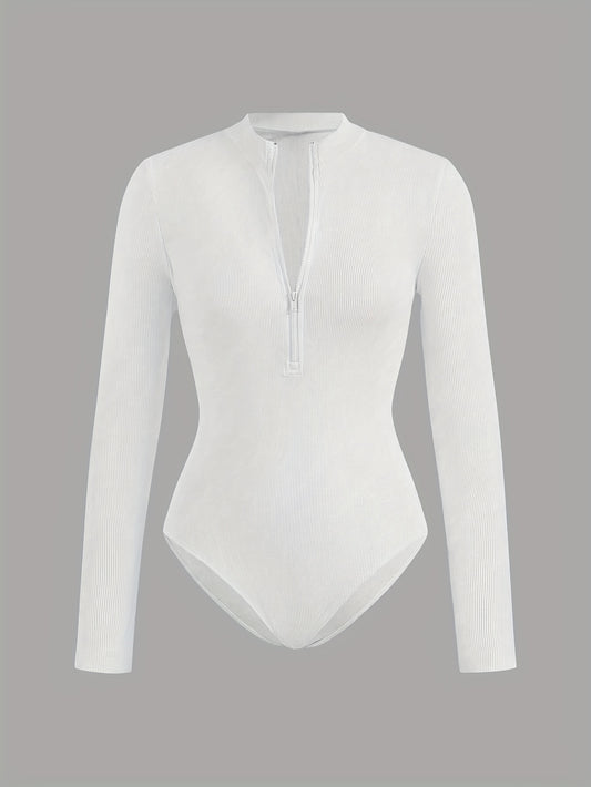 Ensemble 2 pièces – Bodysuits Slim Fit à Manches Longues, Col Montant zippé, Noir et Blanc