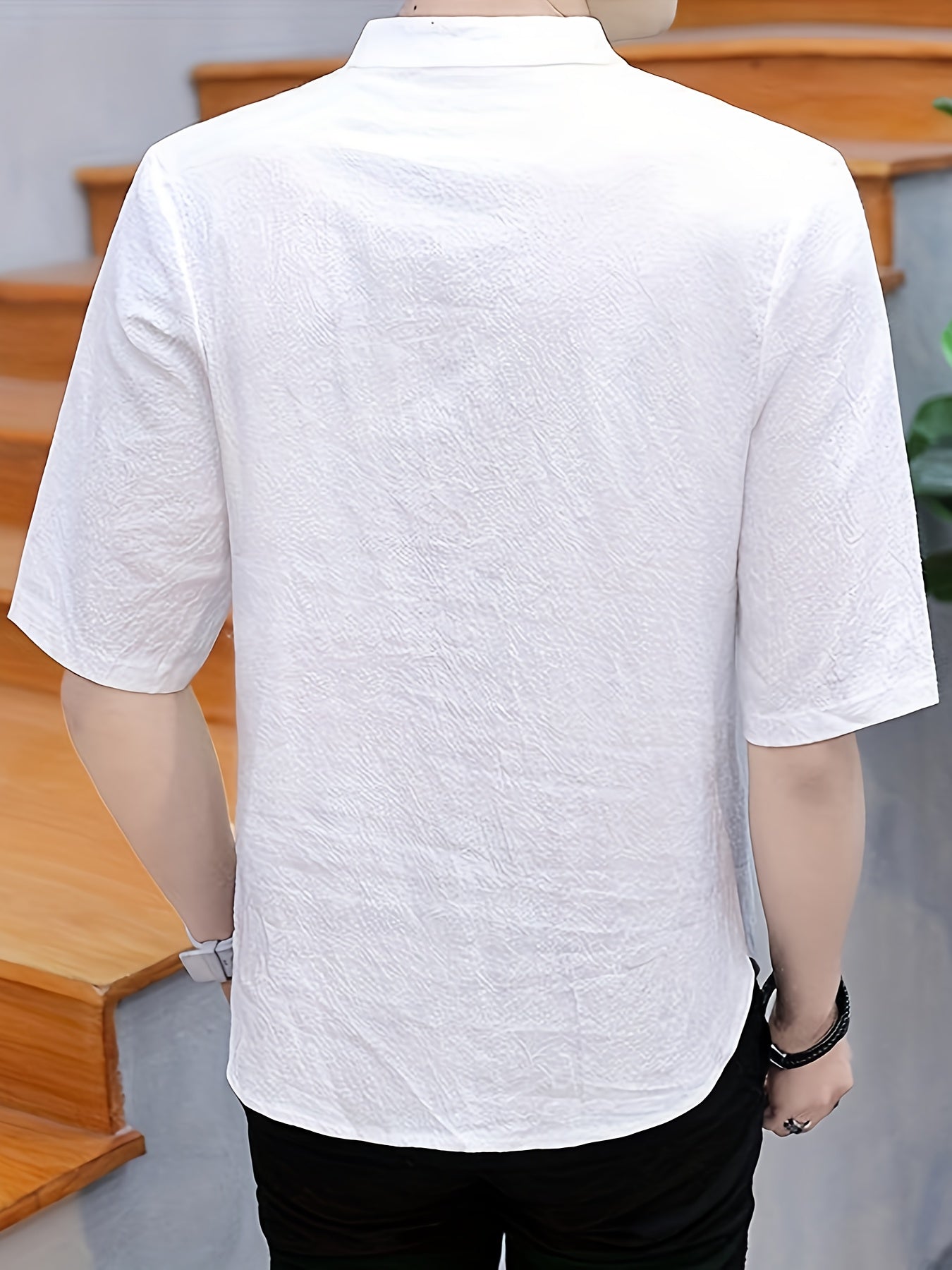 Men's Pure Cotton Chinese Style Stand Collar Top Summer Short Sleeve T-Shirt High End New Traditional