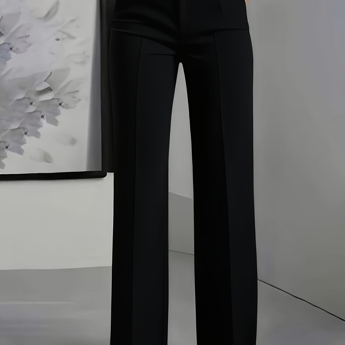 Pantalon Femme Taille Haute – Jambe Large, Sans Ceinture, Poches, Longueur Structurée, Tous Saisons, Bureau et Décontracté