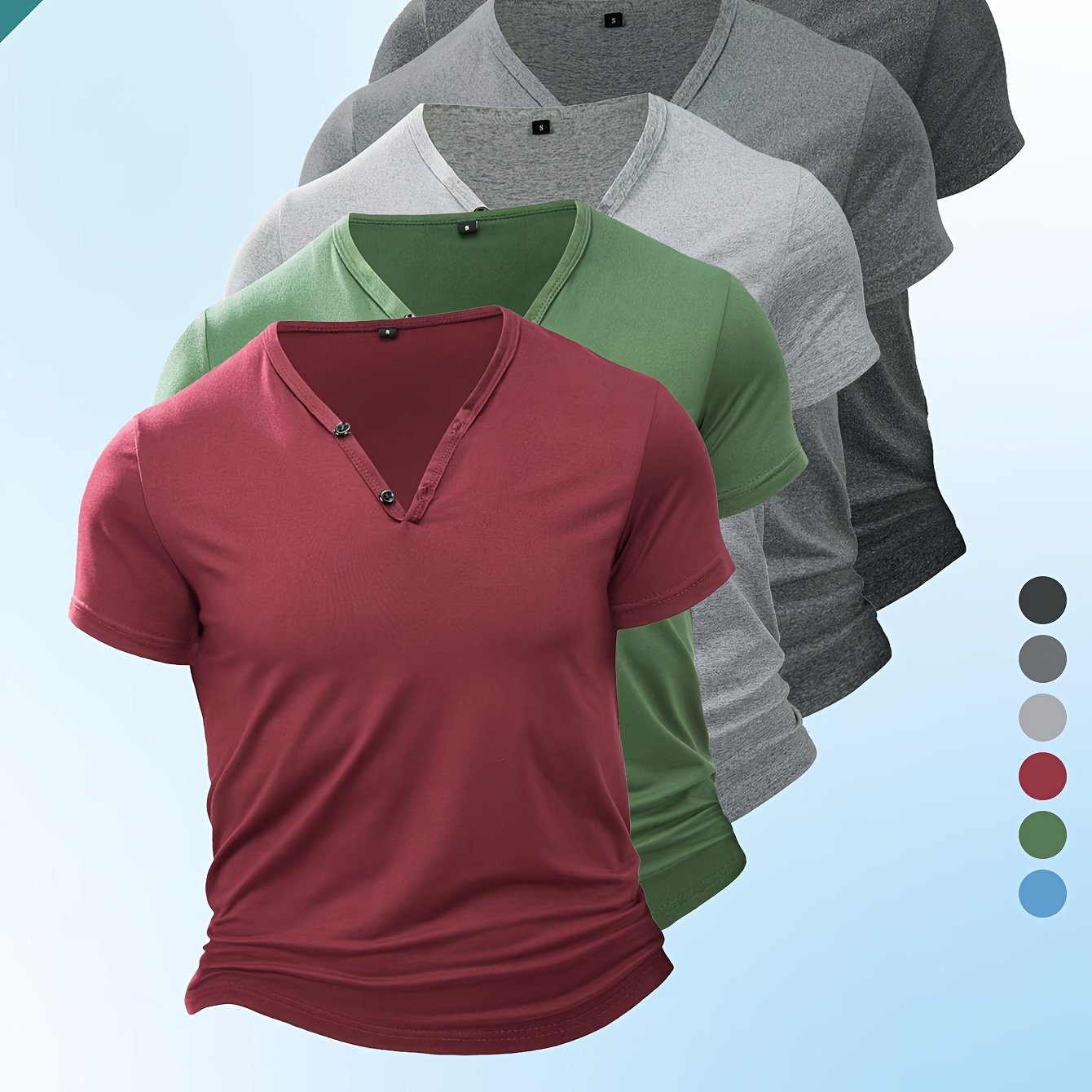 Lot de 5 Henley V-Neck Légers & Respirants Homme – Séchage Rapide