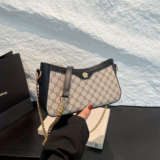 Sac bandoulière vintage femme – style européen, noir rétro, métal doré, bandoulière détachable, fermeture éclair, léger, parfait pour soirées et usage quotidien, aspect luxe, sans entretien nécessaire