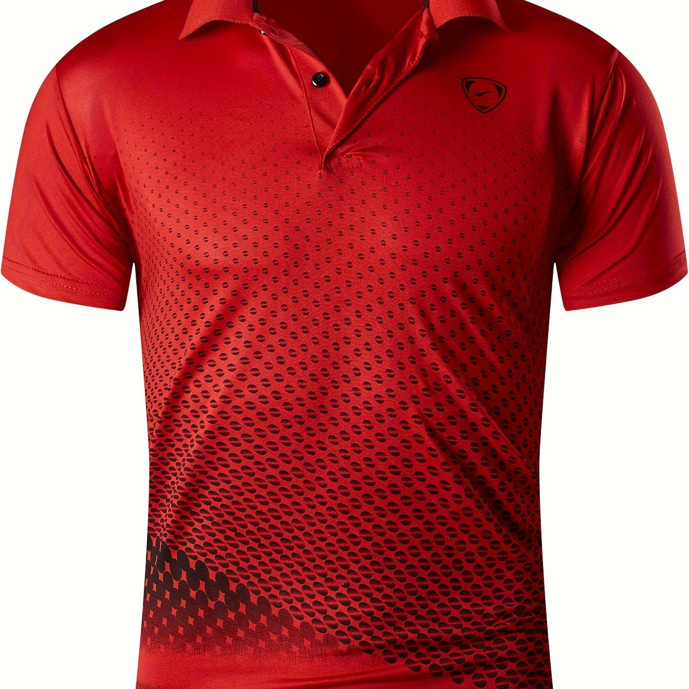 Men's Lightweight Breathable Sport Shirt - Vibrant Orange All-Over Dot Print, Stretch Polyester Short Sleeve with Collar & Button Placket for Tennis Golf Bowling, Regular Fit All-Season Casual Athletic Wear, Tennis A