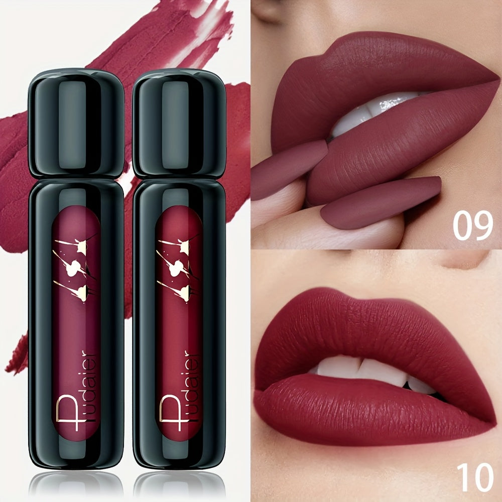 2pcs [Waterproof Lip Glaze] Waterproof Lip Glaze | Vibrant Colors, Not Sticky, Matte Reddish Brown Lip Glaze - Hydrating, High Pigmented Gloss - Perfect Smudge-Proof Romantic Gift for Valentines Day