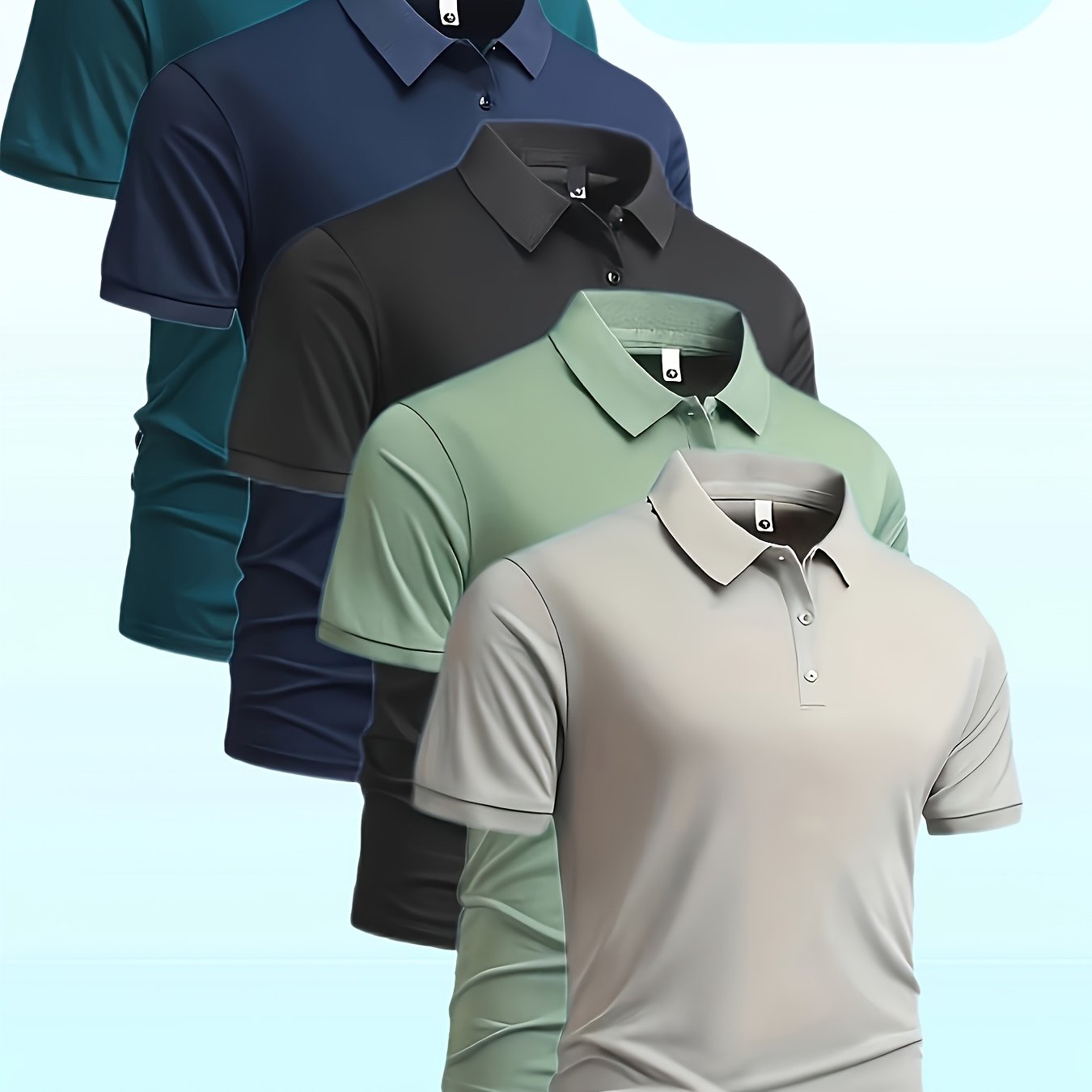 5pcs Men'S Polo Shirts - Elegant Solid Color, High-Quality Fabric, Short Sleeve, Button-Up Collar, Regular Fit, All-Season Wear for Business, Travel, Work, Dates, Home & Golf, Golf Attire | Stylish Polo Set | Durable Fabric