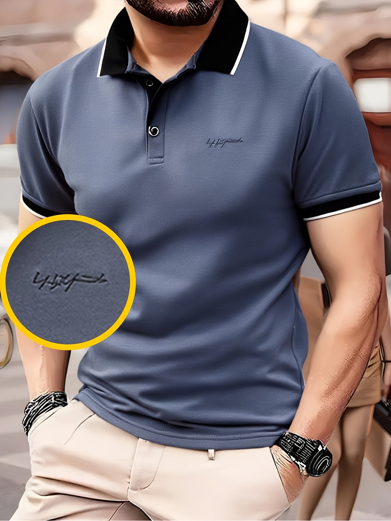 Men's Short Sleeve Shirt High-End Embroidered Summer Solid Color Top Casual Half-Sleeve Versatile Men's Clothing