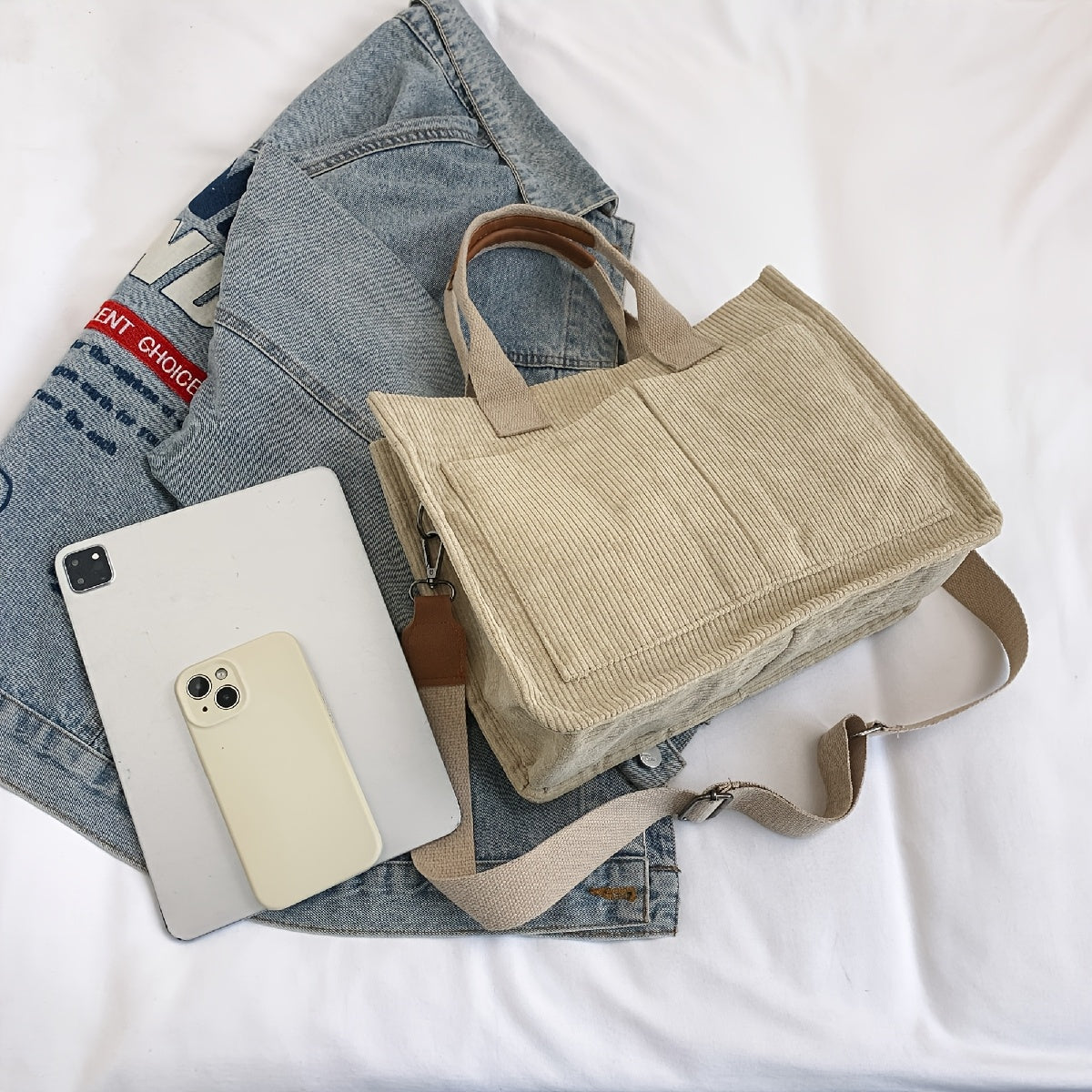 Sac Cabas Femme Multi-Poches – Fermeture et Bandoulière, Matériel Doré, Poignée Solide, Plusieurs Couleurs (Rose, Kaki, Marine, Bordeaux, Blanc, Noir, Marron), Tissu Durable