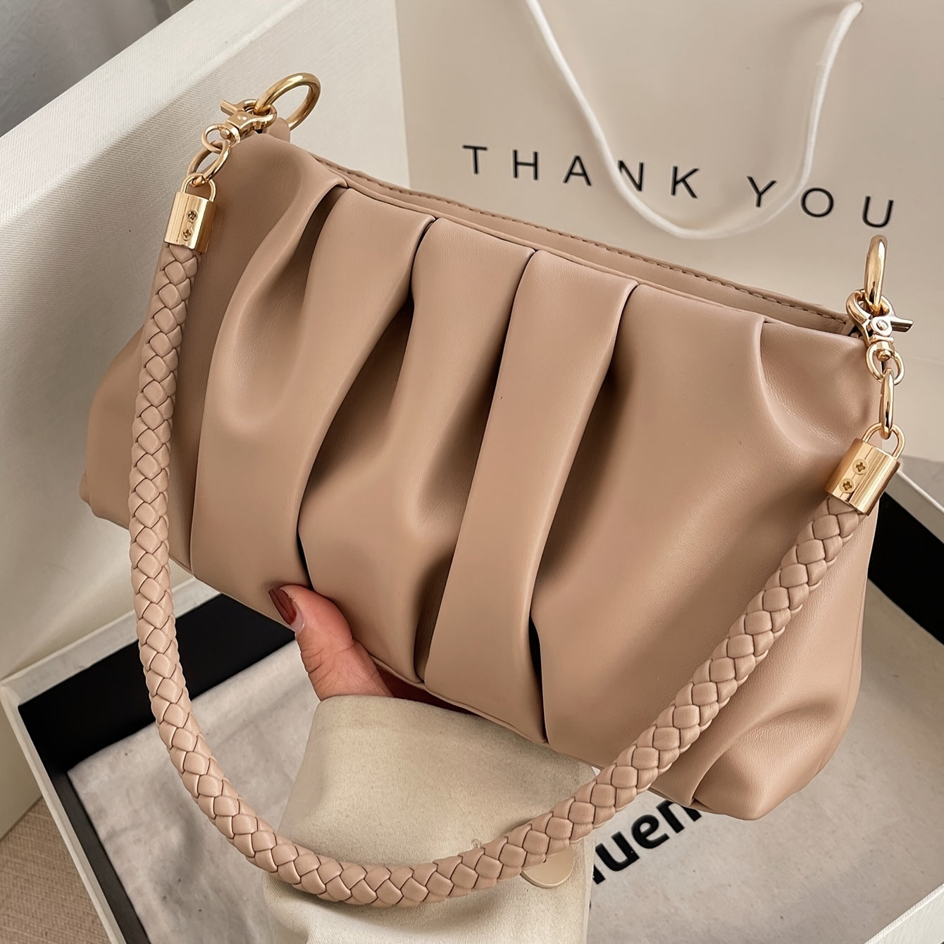 Sac épaule beige élégant – plissé, polyvalent, pour quotidien et voyage
