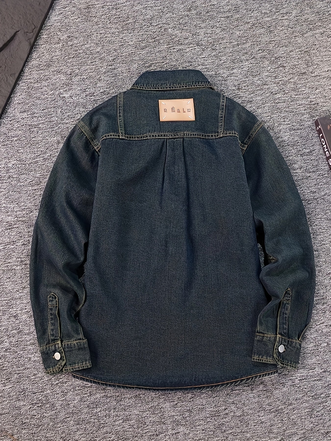 Men's Plus Size Loose Fit Non-Stretch Denim Shirt - Asymmetrical Chest Pockets, Classic Collar Long Sleeve Casual & Evening Shirt for Spring/Fall, Machine Washable, Durable Fabric, Fall Outfit, Stylish Menswear, Sturdy