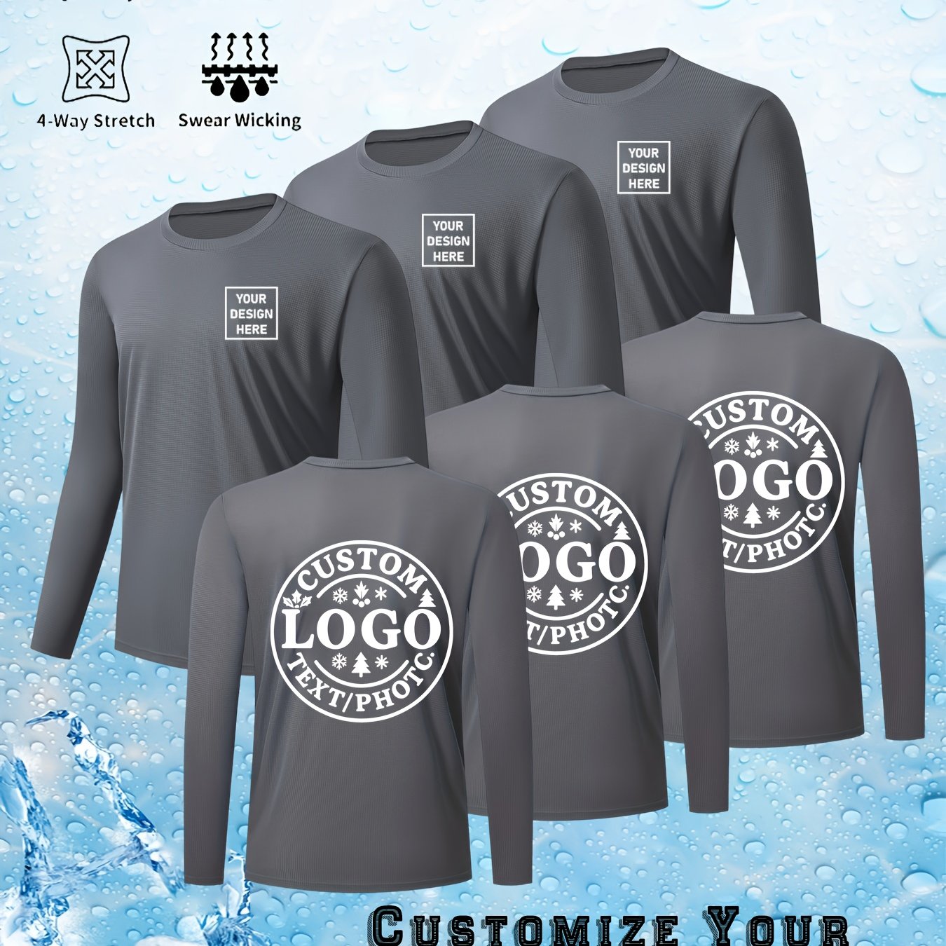 3pcs T-Shirts Longues Manches – Séchage Rapide Personnalisables