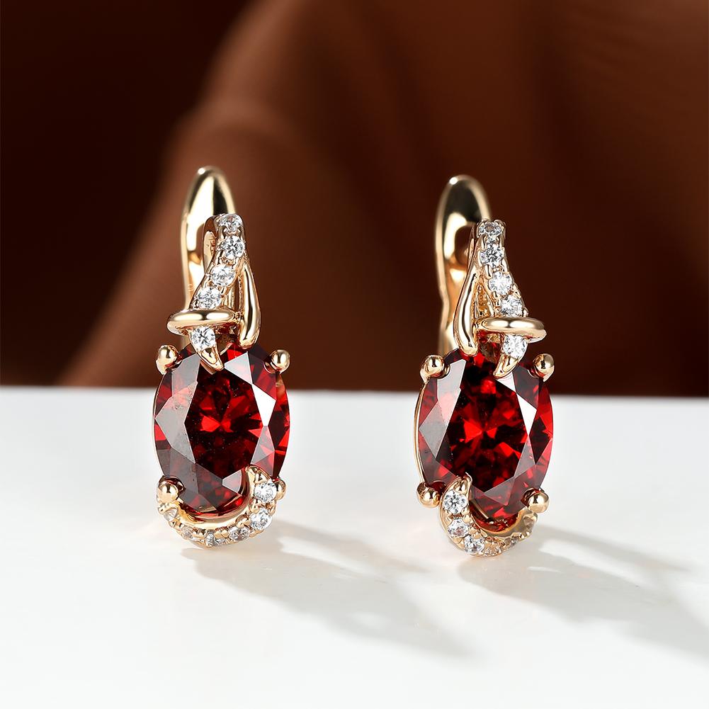 Boucles d'Oreilles Plaquées Or 18K – Pierre Colorée Taille Ovale, Style Élégant