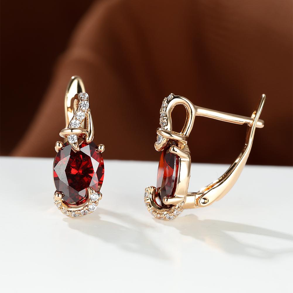 Boucles d'Oreilles Plaquées Or 18K – Pierre Colorée Taille Ovale, Style Élégant