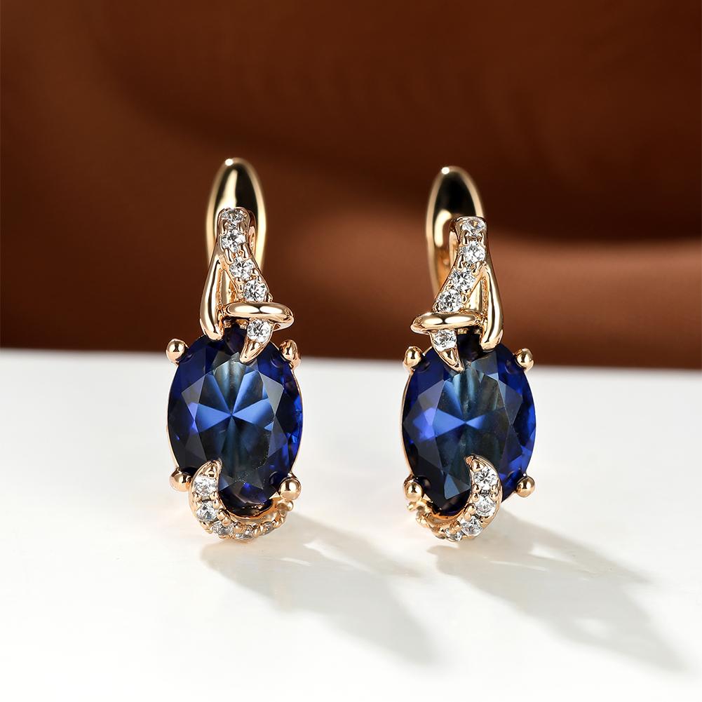 Boucles d'Oreilles Plaquées Or 18K – Pierre Colorée Taille Ovale, Style Élégant
