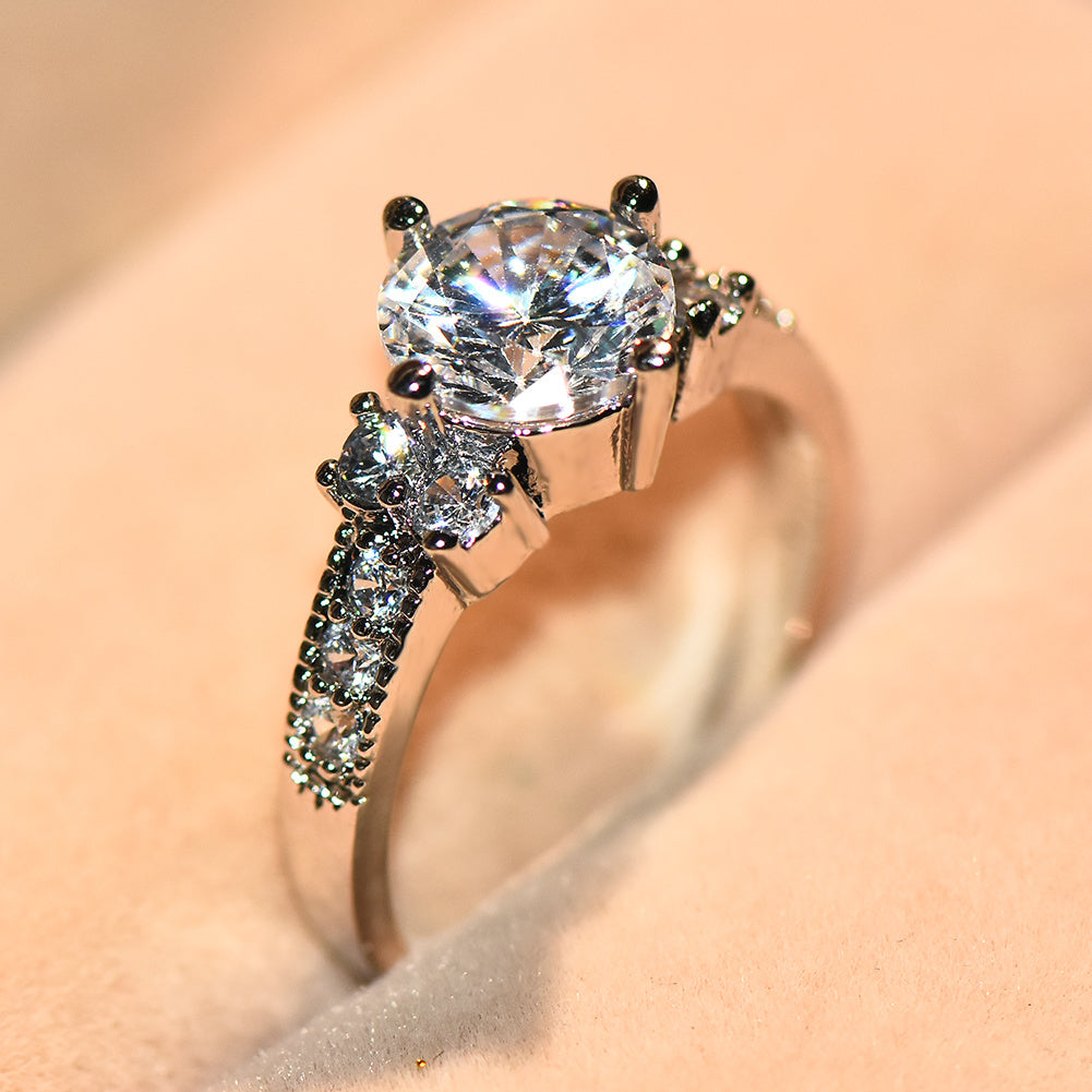 Women's 18k Gold Plated Promise Ring with Round Synthetic Zirconia - Elegant Multicolor (White/Pink/Blue) Wedding, Anniversary & Valentine's Gift, Year-Round Wearable for Birthdays, Engagements, Daily Use