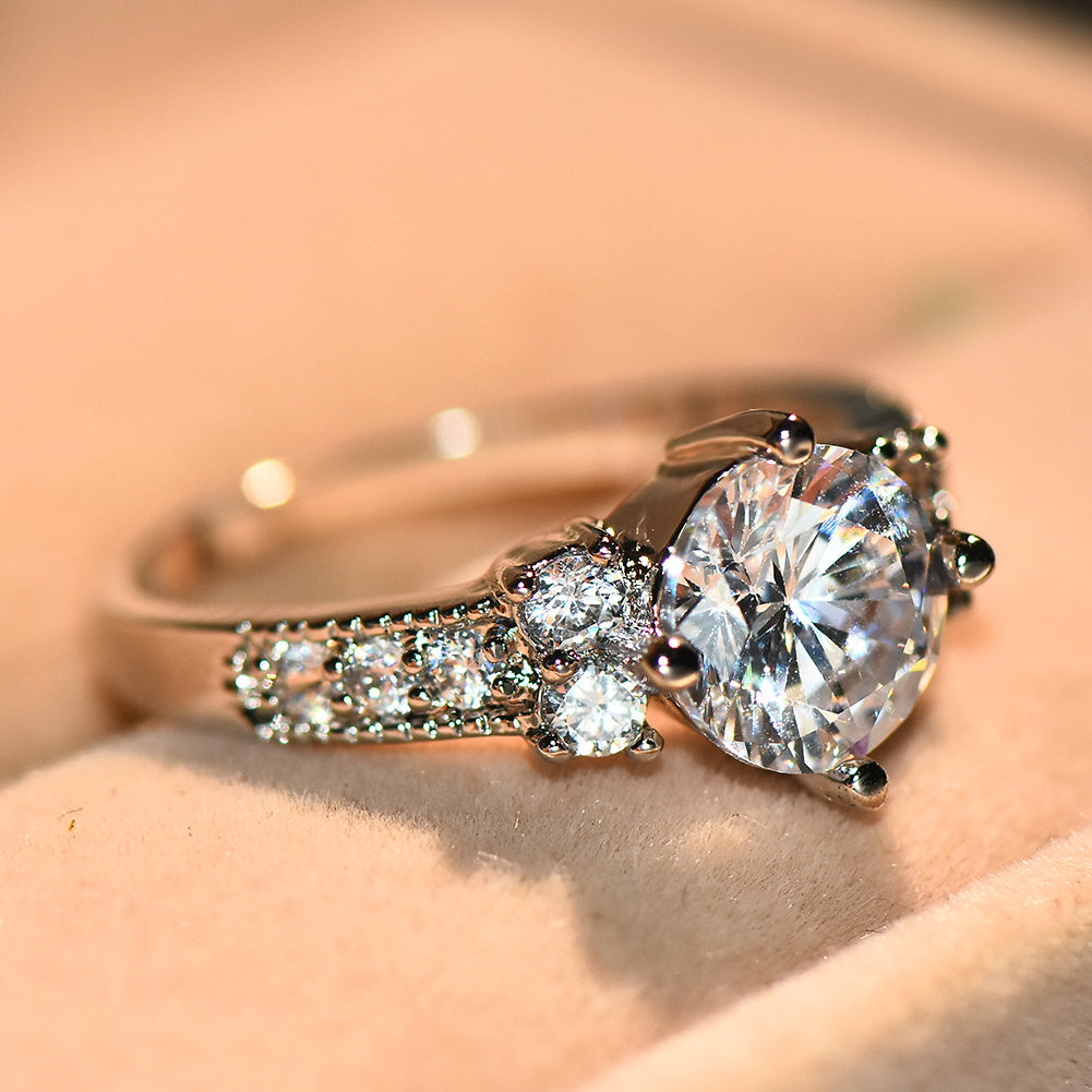 Women's 18k Gold Plated Promise Ring with Round Synthetic Zirconia - Elegant Multicolor (White/Pink/Blue) Wedding, Anniversary & Valentine's Gift, Year-Round Wearable for Birthdays, Engagements, Daily Use