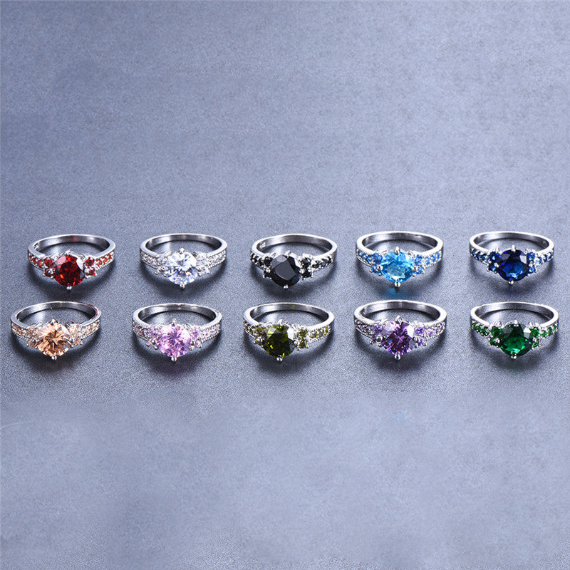 Women's 18k Gold Plated Promise Ring with Round Synthetic Zirconia - Elegant Multicolor (White/Pink/Blue) Wedding, Anniversary & Valentine's Gift, Year-Round Wearable for Birthdays, Engagements, Daily Use