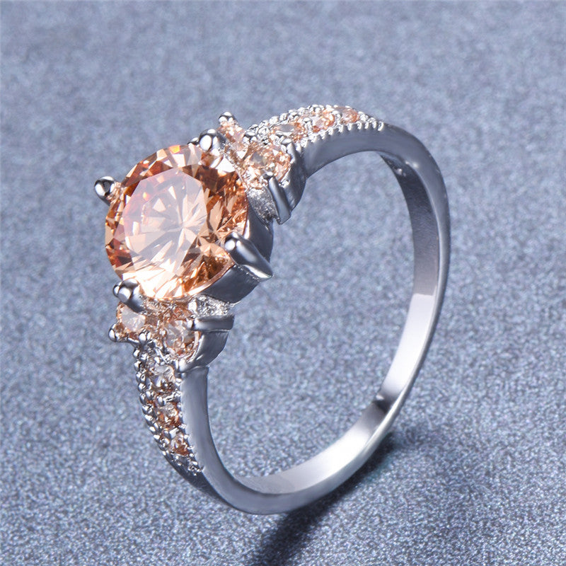 Women's 18k Gold Plated Promise Ring with Round Synthetic Zirconia - Elegant Multicolor (White/Pink/Blue) Wedding, Anniversary & Valentine's Gift, Year-Round Wearable for Birthdays, Engagements, Daily Use