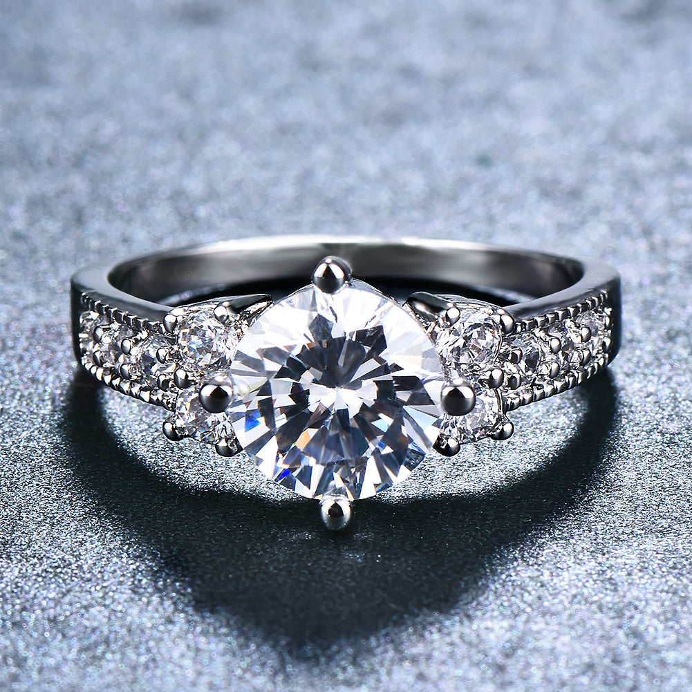 Women's 18k Gold Plated Promise Ring with Round Synthetic Zirconia - Elegant Multicolor (White/Pink/Blue) Wedding, Anniversary & Valentine's Gift, Year-Round Wearable for Birthdays, Engagements, Daily Use