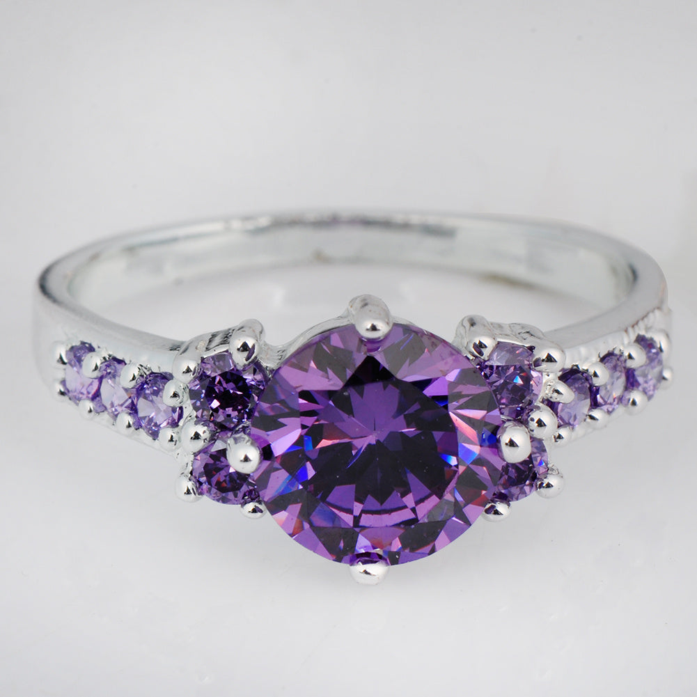 Women's 18k Gold Plated Promise Ring with Round Synthetic Zirconia - Elegant Multicolor (White/Pink/Blue) Wedding, Anniversary & Valentine's Gift, Year-Round Wearable for Birthdays, Engagements, Daily Use