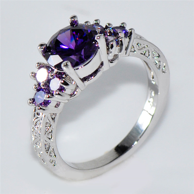 Aesthetic Female Ring Luxury Inlay CZ Purple White Olive Green Stone Fashion Wedding Bands Ring Jewelry for Women