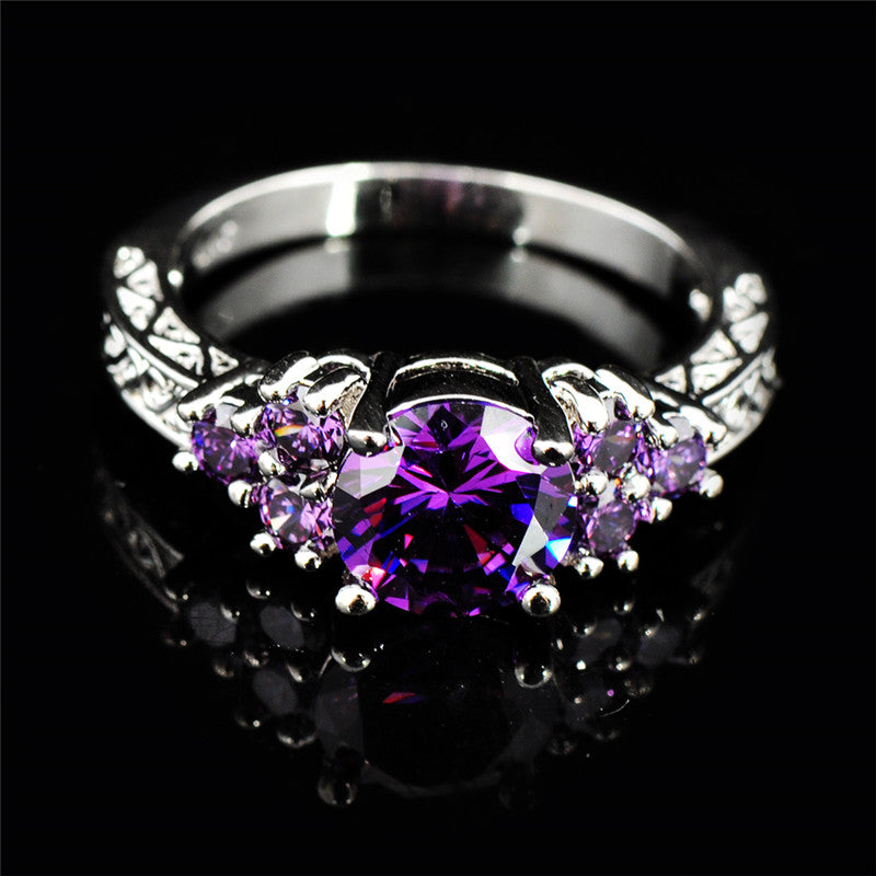 Aesthetic Female Ring Luxury Inlay CZ Purple White Olive Green Stone Fashion Wedding Bands Ring Jewelry for Women
