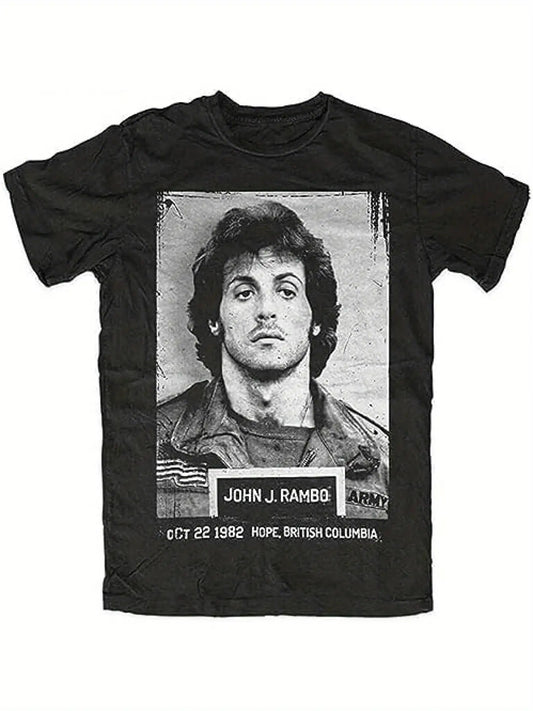 Men's John Rambo-Inspired T-Shirt - Iconic Movie Graphic with Rambo Signature & 'Hope ' Print - Casual Short Sleeve Summer Tee for Fans, Iconic Action Film Outfit