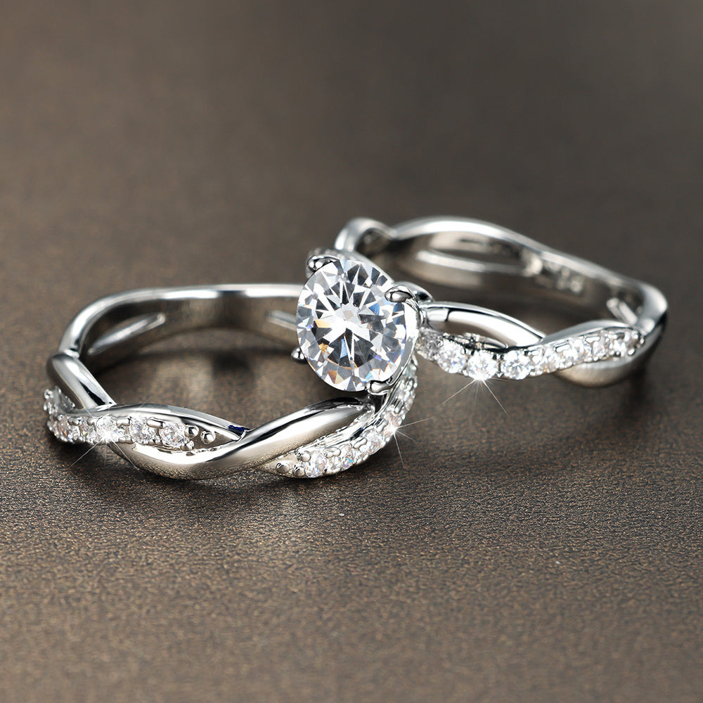 2pcs/Set Dainty Twist Round Cut White synthetic Synthetic Synthetic Zirconia Ring Set Bridal EngaSynthetic Gemstoneent Ring, Party Jewelry, Gift for Her, Elegant Rings, Twist Design, Synthetic Ring, Plated Jewelry, Fashion Je
