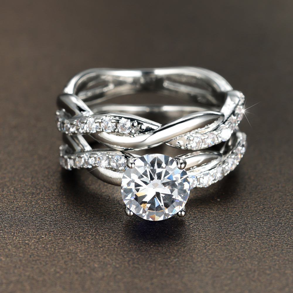 2pcs/Set Dainty Twist Round Cut White synthetic Synthetic Synthetic Zirconia Ring Set Bridal EngaSynthetic Gemstoneent Ring, Party Jewelry, Gift for Her, Elegant Rings, Twist Design, Synthetic Ring, Plated Jewelry, Fashion Je