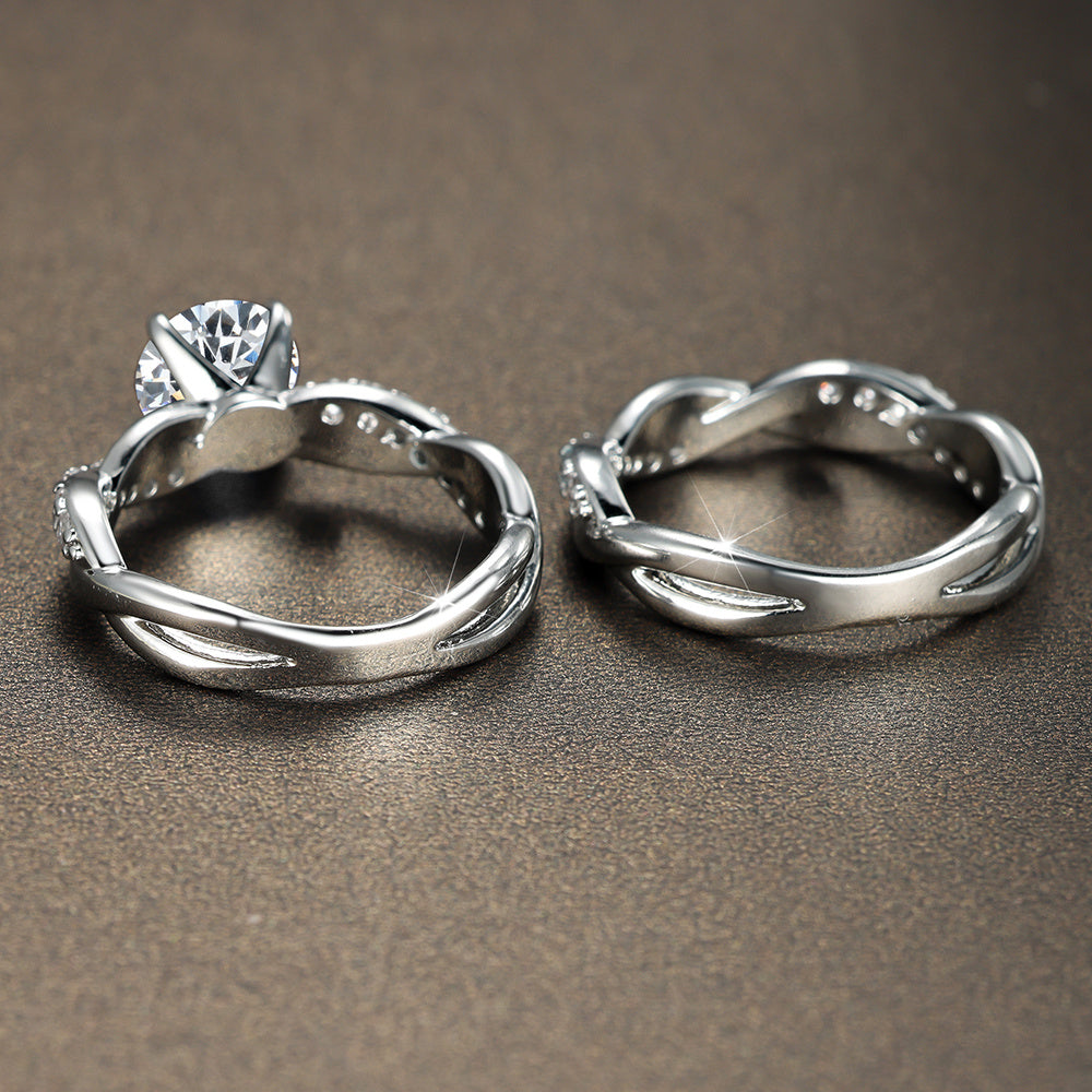 2pcs/Set Dainty Twist Round Cut White synthetic Synthetic Synthetic Zirconia Ring Set Bridal EngaSynthetic Gemstoneent Ring, Party Jewelry, Gift for Her, Elegant Rings, Twist Design, Synthetic Ring, Plated Jewelry, Fashion Je