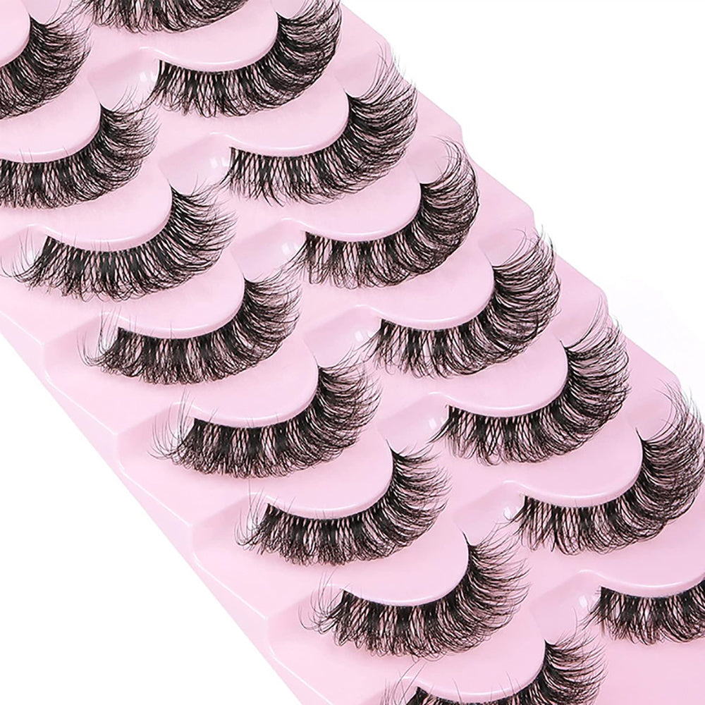 10 Paires de Cils Faux Mink 6D – Super Fluffy et Wispy, Effet Cat Eye, D Curl, 10-12 mm, Extensions de Cils Dramatiques pour Maquillage Audacieux, Accessoires Cils