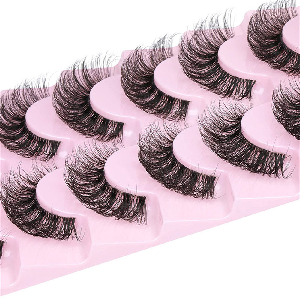 10 Paires de Cils Faux Mink 6D – Super Fluffy et Wispy, Effet Cat Eye, D Curl, 10-12 mm, Extensions de Cils Dramatiques pour Maquillage Audacieux, Accessoires Cils