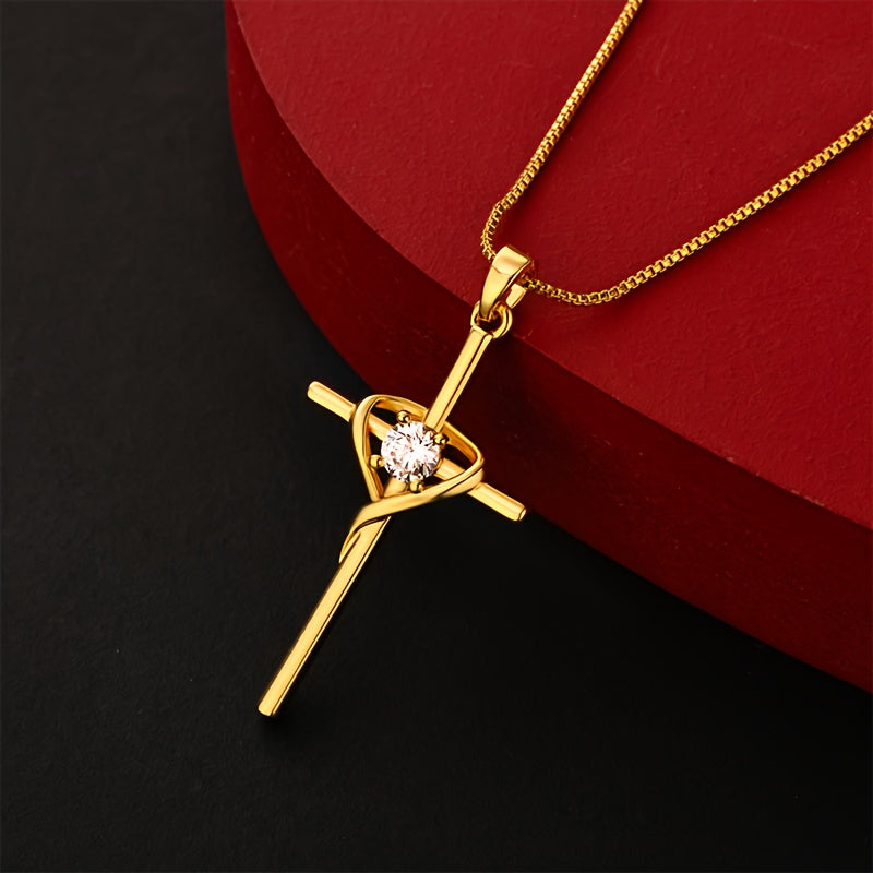 Collier croix pour femme en argent 925, zirconia synthétique doré, design élégant et raffiné, parfait pour un usage quotidien, cadeau idéal pour la Saint-Valentin, Noël ou anniversaire, livré dans un coffret cadeau raffiné