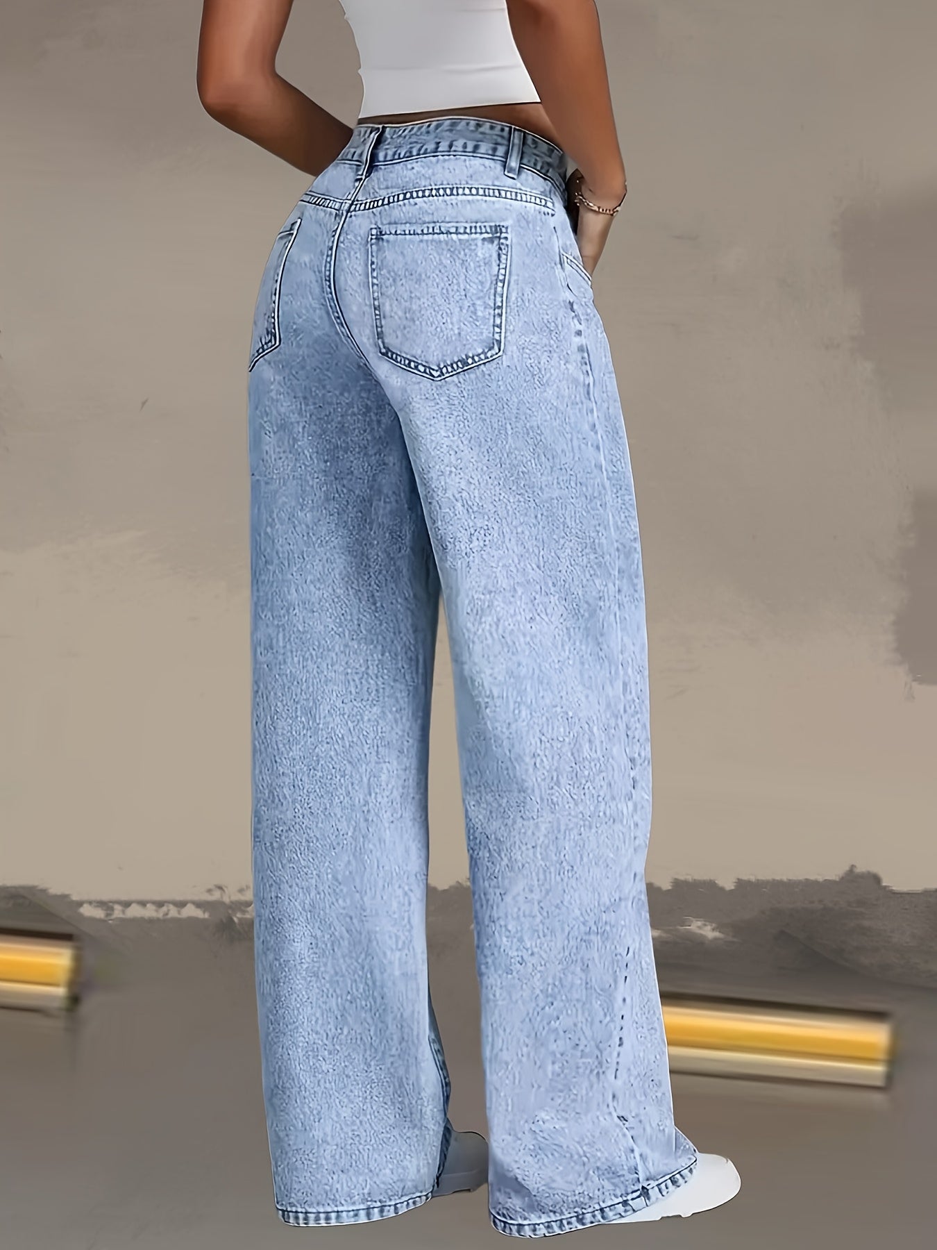 Jeans Femme Nouveaux – Coupe Large Droite, Bleu Clair Effet Flocon, Taille Haute Ceinturée, Confortables, Pantalon Décontracté Élégant Polyvalent pour Quotidien, Voyage et Bureau