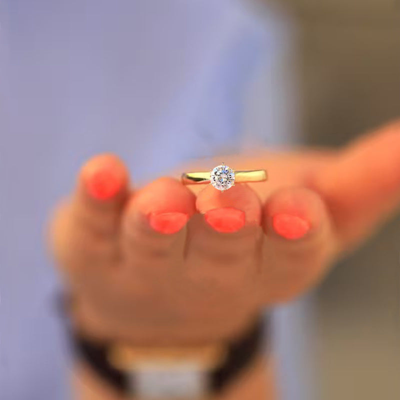 Simple Engagement Ring For Women, Golden Ring Finger Jewelry Gift Stainless Steel Ornament