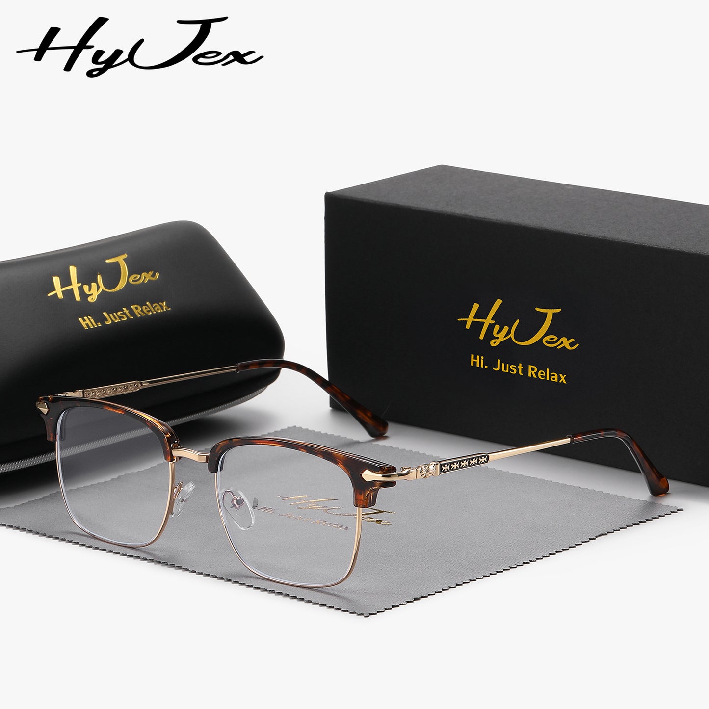 HyJex Unisex Semi-Rimless Fashion Eyebrow Style Business Glasses for Tech Men, Large Frame Cool Plain Lens Glasses