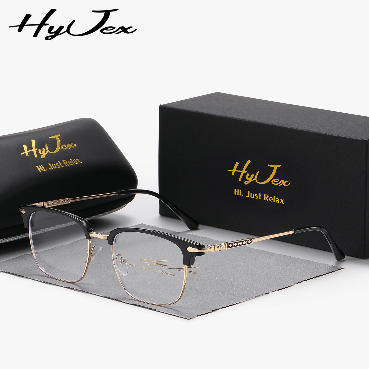 HyJex Unisex Semi-Rimless Fashion Eyebrow Style Business Glasses for Tech Men, Large Frame Cool Plain Lens Glasses