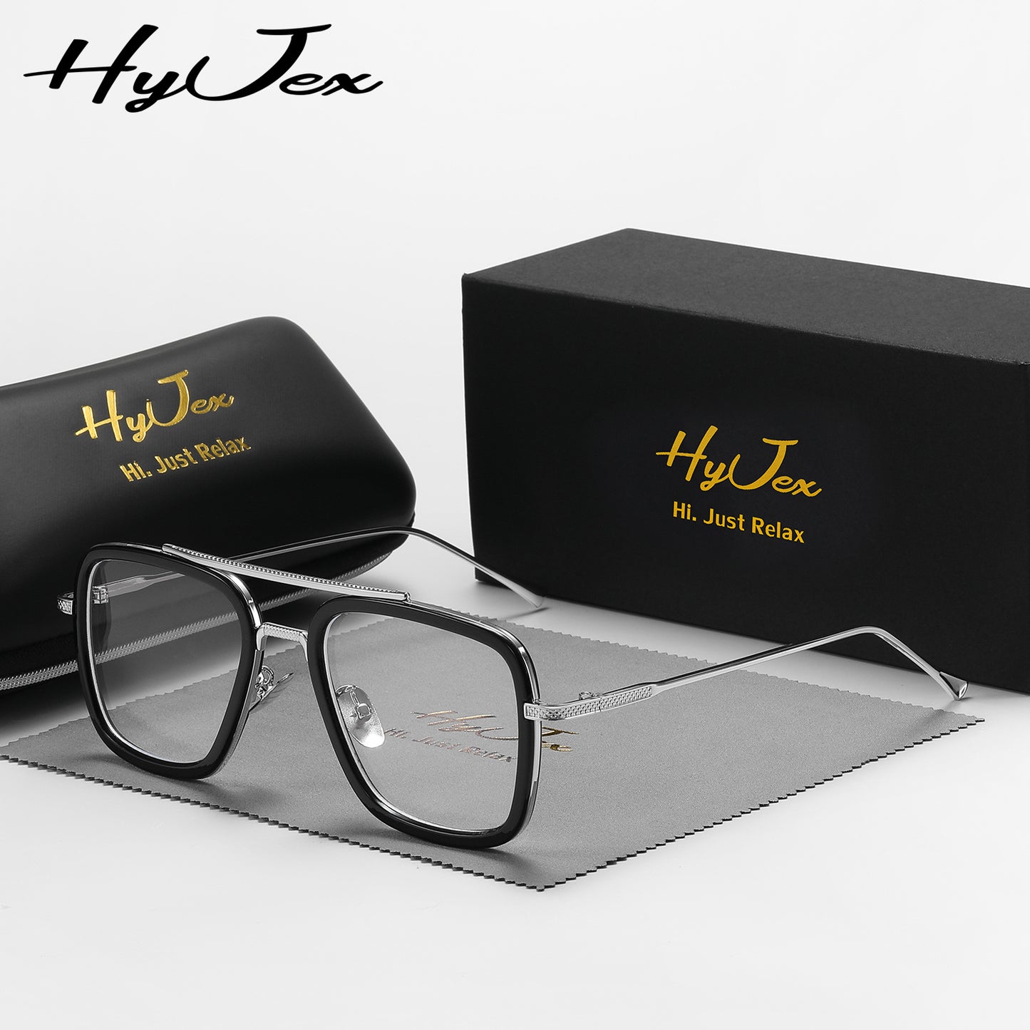 HyJex Trendy Square Frame Blocking Glasses with Golden-Tone Metal Arms, Black Rectangular Eyewear for Women, Includes Protective Case, | Stylish Eyewear | Metal Frame Glasses for Daily