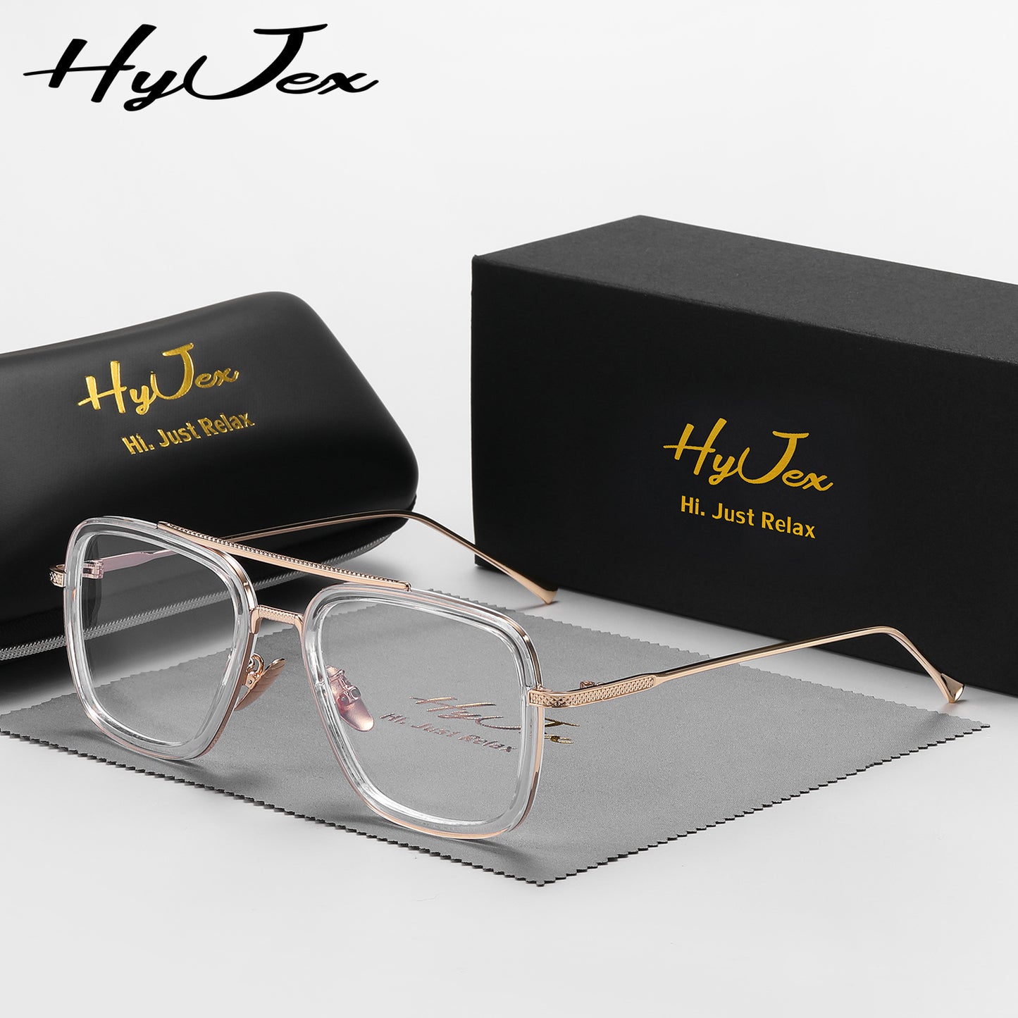 HyJex Trendy Square Frame Blocking Glasses with Golden-Tone Metal Arms, Black Rectangular Eyewear for Women, Includes Protective Case, | Stylish Eyewear | Metal Frame Glasses for Daily