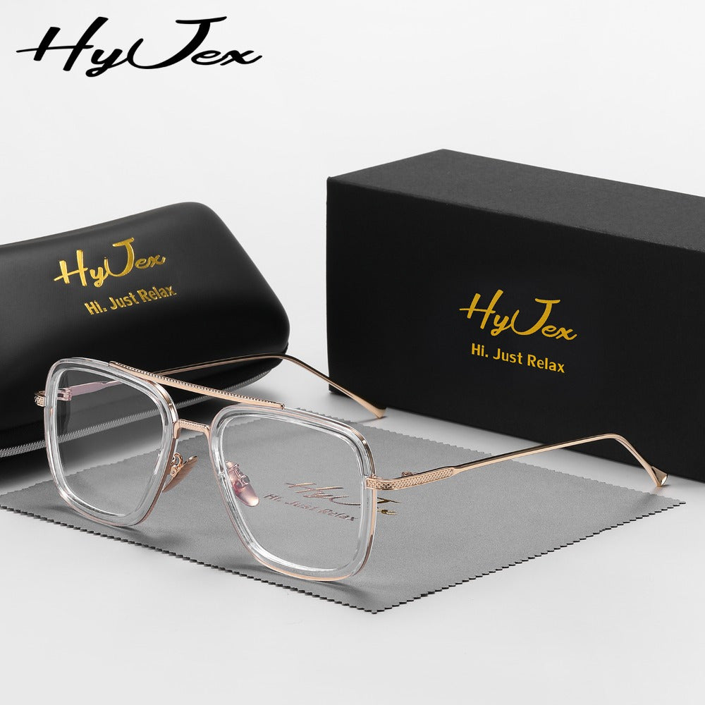 HyJex Trendy Square Frame Blocking Glasses with Golden-Tone Metal Arms, Black Rectangular Eyewear for Women, Includes Protective Case, | Stylish Eyewear | Metal Frame Glasses for Daily