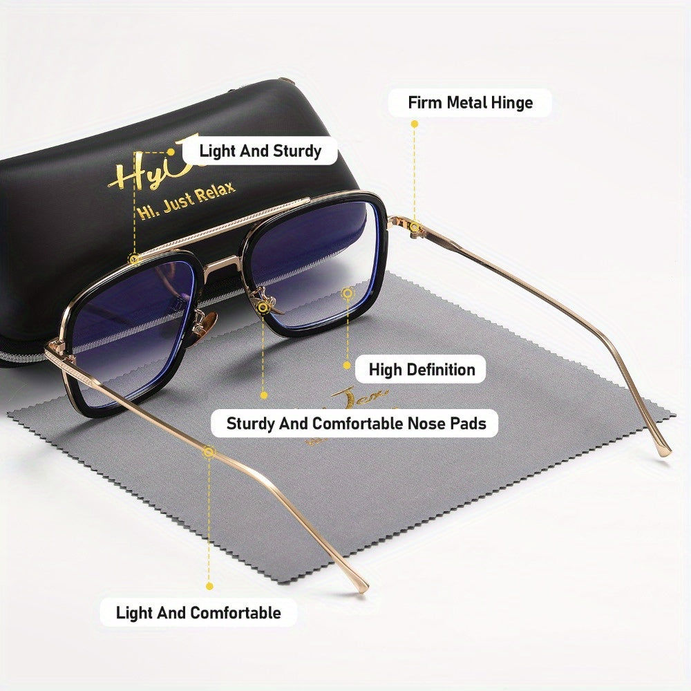 HyJex Trendy Square Frame Blocking Glasses with Golden-Tone Metal Arms, Black Rectangular Eyewear for Women, Includes Protective Case, | Stylish Eyewear | Metal Frame Glasses for Daily