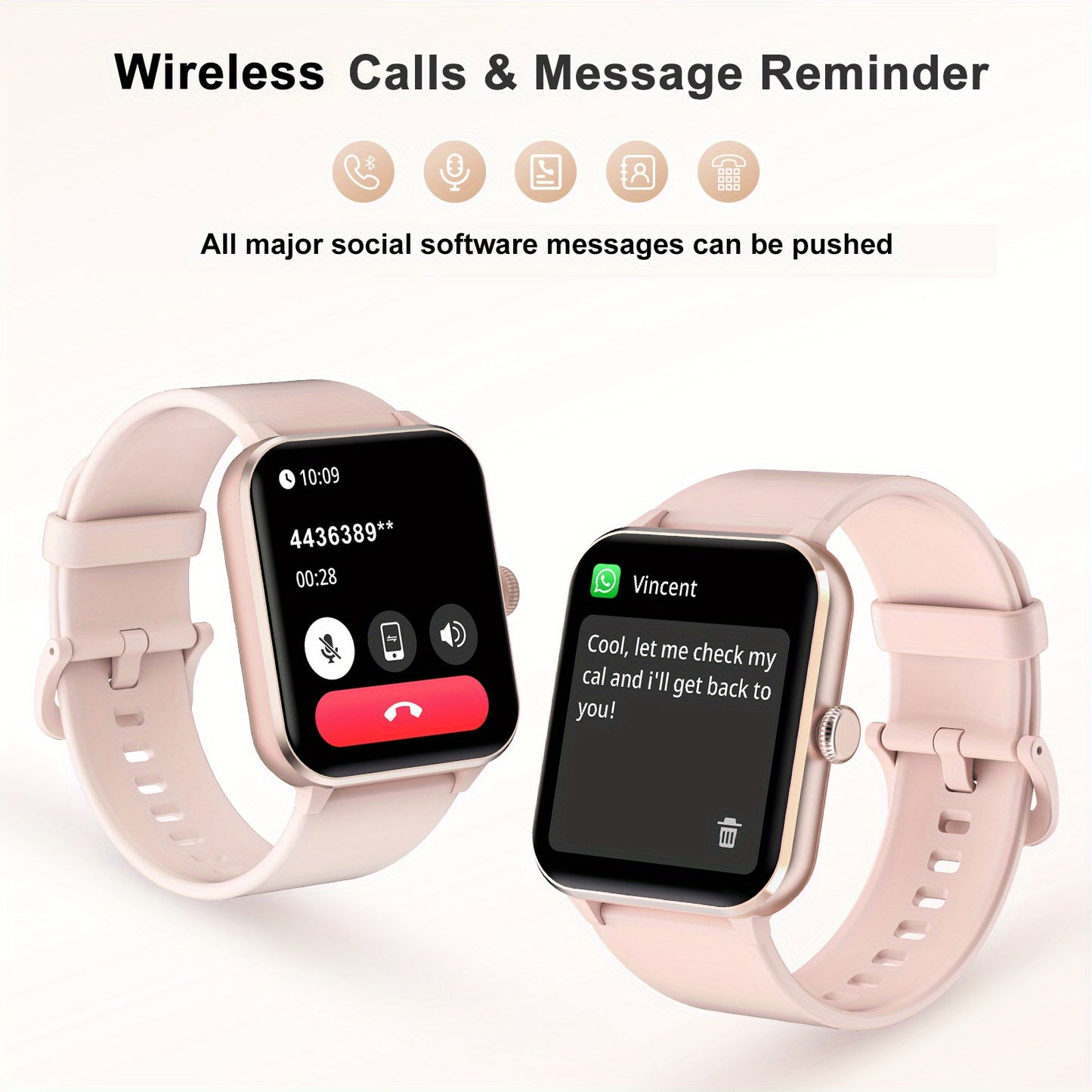 Montre Connectée Homme et Femme – Appels, Réception, Numérotation, Assistant Vocal IA, Écran 4,65 cm, Suivi Sportif et Fitness avec Podomètre, Calories, Distance, Idéal Cadeau Saint-Valentin ou Anniversaire