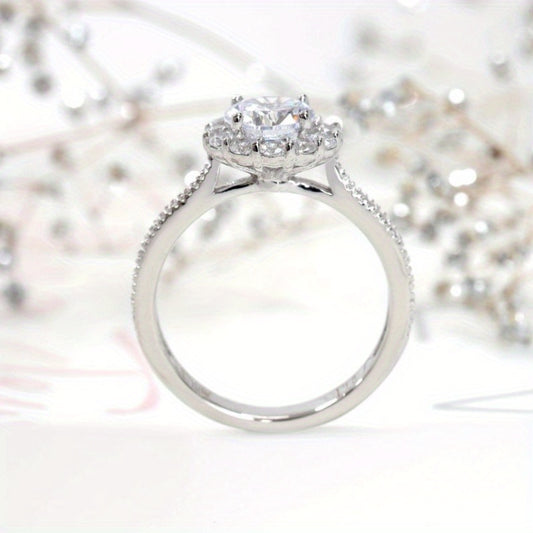 Bague vintage halo – plaquée argent, style Art déco, sertie de strass, anneau de fiançailles ou promesse, bijou tendance pour mariage et occasions spéciales