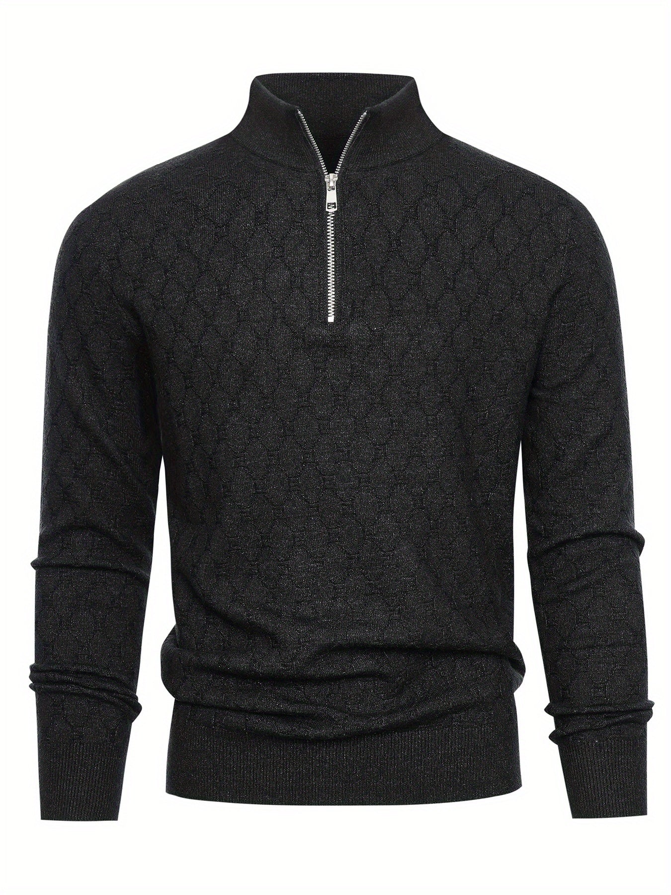 Men's Slim-Fit Half-Zip Sweater with Stand Collar - Soft Stretch Blending (Suitable for) - Half-Zip Front & Geometric Pattern - Business Casual Winter Wear - Fall Winter Wardrobe Essential - Hand Washable Long Sleeve Blazer f