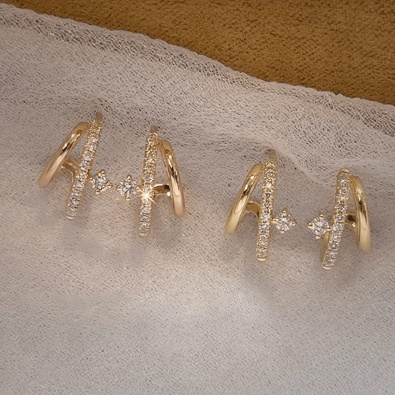 1 paire de boucles d’oreilles élégantes à double couche avec griffes, ornées de cristaux synthétiques étincelants, en acier inoxydable 316 hypoallergénique, parfaites pour un usage quotidien et les fêtes.