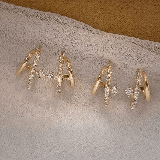 1 paire de boucles d’oreilles élégantes à double couche avec griffes, ornées de cristaux synthétiques étincelants, en acier inoxydable 316 hypoallergénique, parfaites pour un usage quotidien et les fêtes.