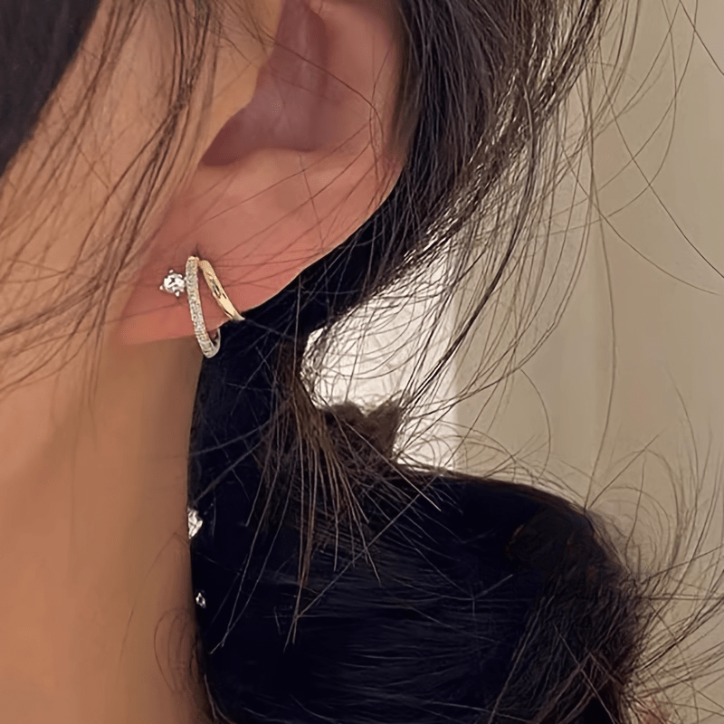 1 paire de boucles d’oreilles élégantes à double couche avec griffes, ornées de cristaux synthétiques étincelants, en acier inoxydable 316 hypoallergénique, parfaites pour un usage quotidien et les fêtes.