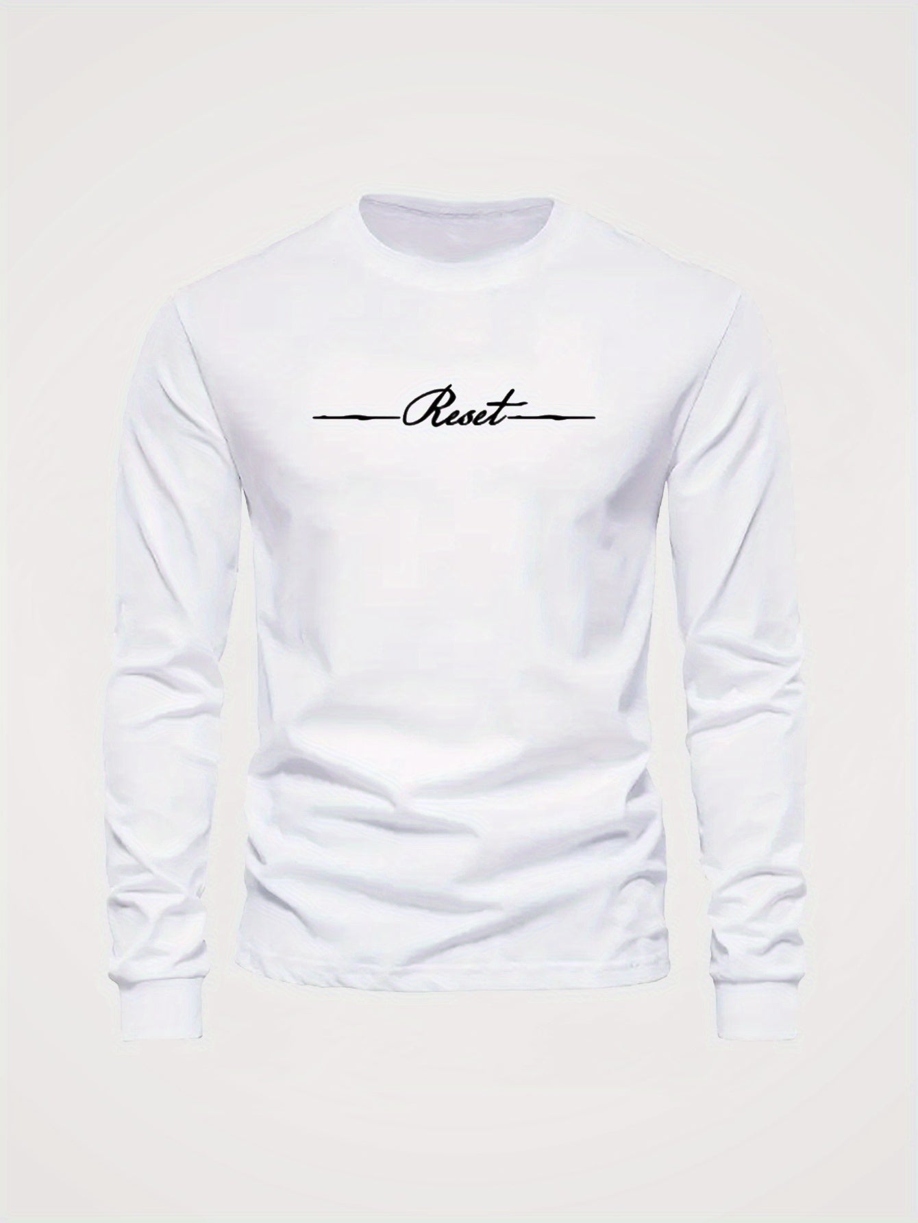RESET Letter Print Tee Shirt, Tees for Men, Casual Long Sleeve T-shirt for Autumn and winter
