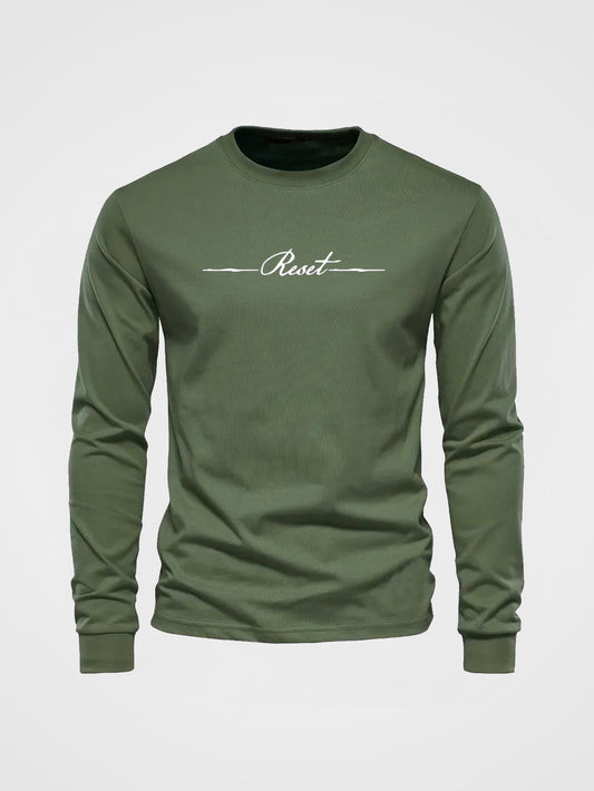 RESET Letter Print Tee Shirt, Tees for Men, Casual Long Sleeve T-shirt for Autumn and winter