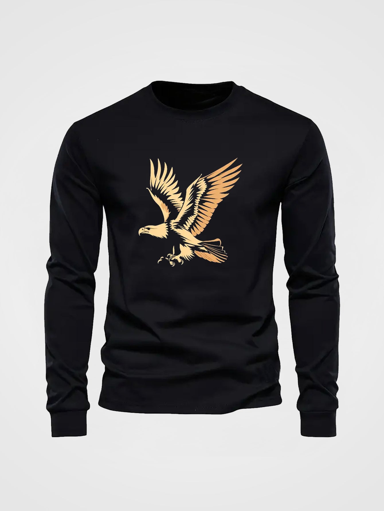 Eagle Cartoon Print Tee Shirt, Tees for Men, Casual Long Sleeve T-shirt for Autumn and